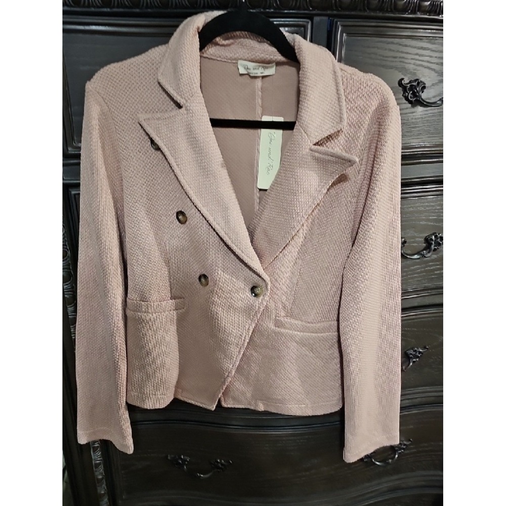Doe and Rae Blush Pink Waffle Knit Double Breasted Blazer Jacket Small NWT